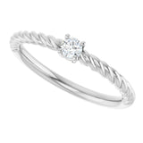 Sterling Silver 3 mm Natural White Sapphire Solitaire Rope Ring