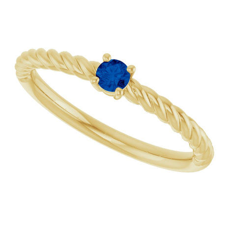 14K Yellow Gold 3 mm Lab-Grown Blue Sapphire Solitaire Rope Ring