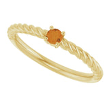 14K Yellow 3 mm Natural Citrine Solitaire Rope Ring