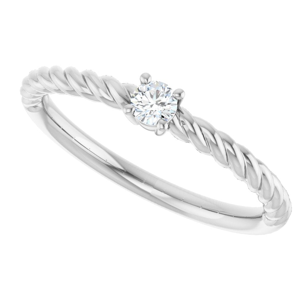 14K White 1/10 CT Natural Diamond Solitaire Rope Ring