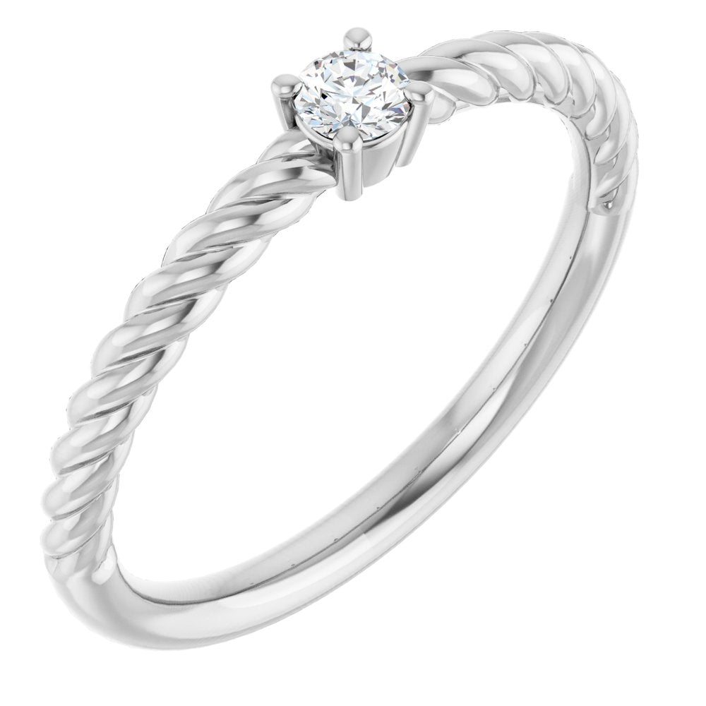 14K White 1/10 CT Natural Diamond Solitaire Rope Ring