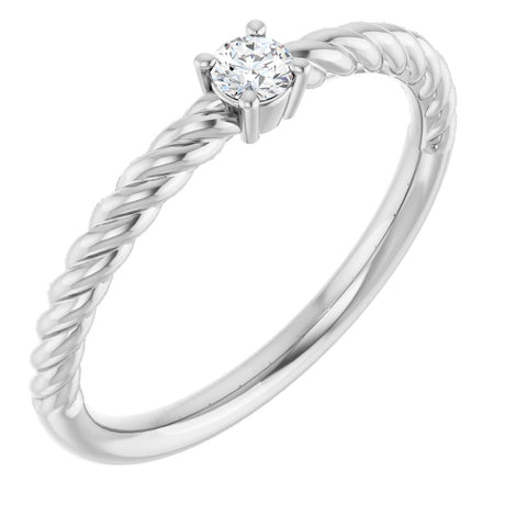 14K White 1/10 CT Natural Diamond Solitaire Rope Ring