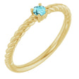 14K Yellow Gold 3 mm Natural Blue Zircon Solitaire Rope Ring