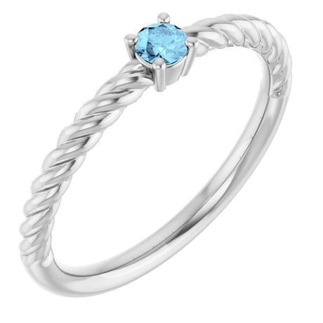 Sterling Silver 3 mm Natural Aquamarine Solitaire Rope Ring