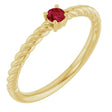 14K Yellow Gold 3 mm Lab-Grown Ruby Solitaire Rope Ring