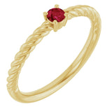 14K Yellow Gold 3 mm Lab-Grown Ruby Solitaire Rope Ring