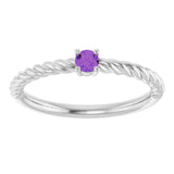 14K White 3 mm Natural Amethyst Solitaire Rope Ring