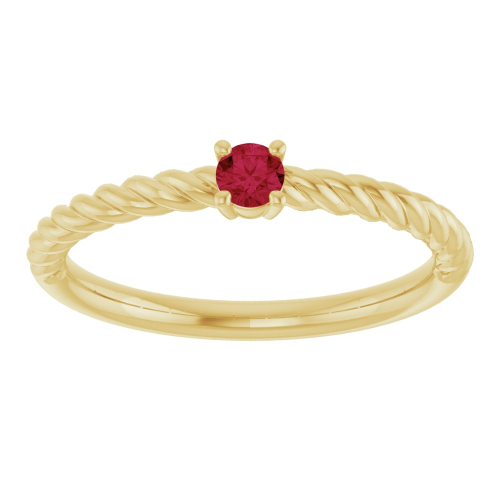 14K Yellow Gold 3 mm Lab-Grown Ruby Solitaire Rope Ring
