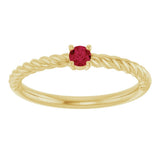 14K Yellow Gold 3 mm Lab-Grown Ruby Solitaire Rope Ring