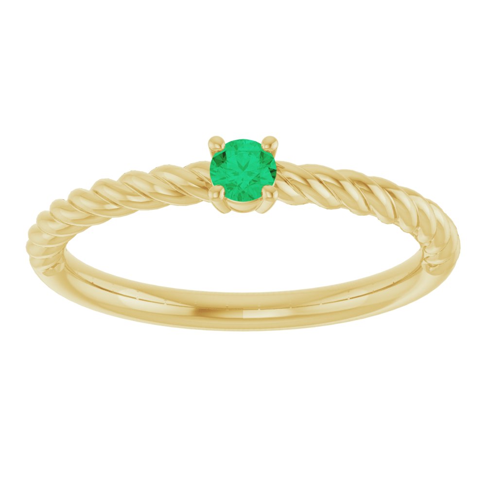 14K Yellow Gold 3 mm Lab-Grown Emerald Solitaire Rope Ring