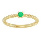 14K Yellow Gold 3 mm Lab-Grown Emerald Solitaire Rope Ring