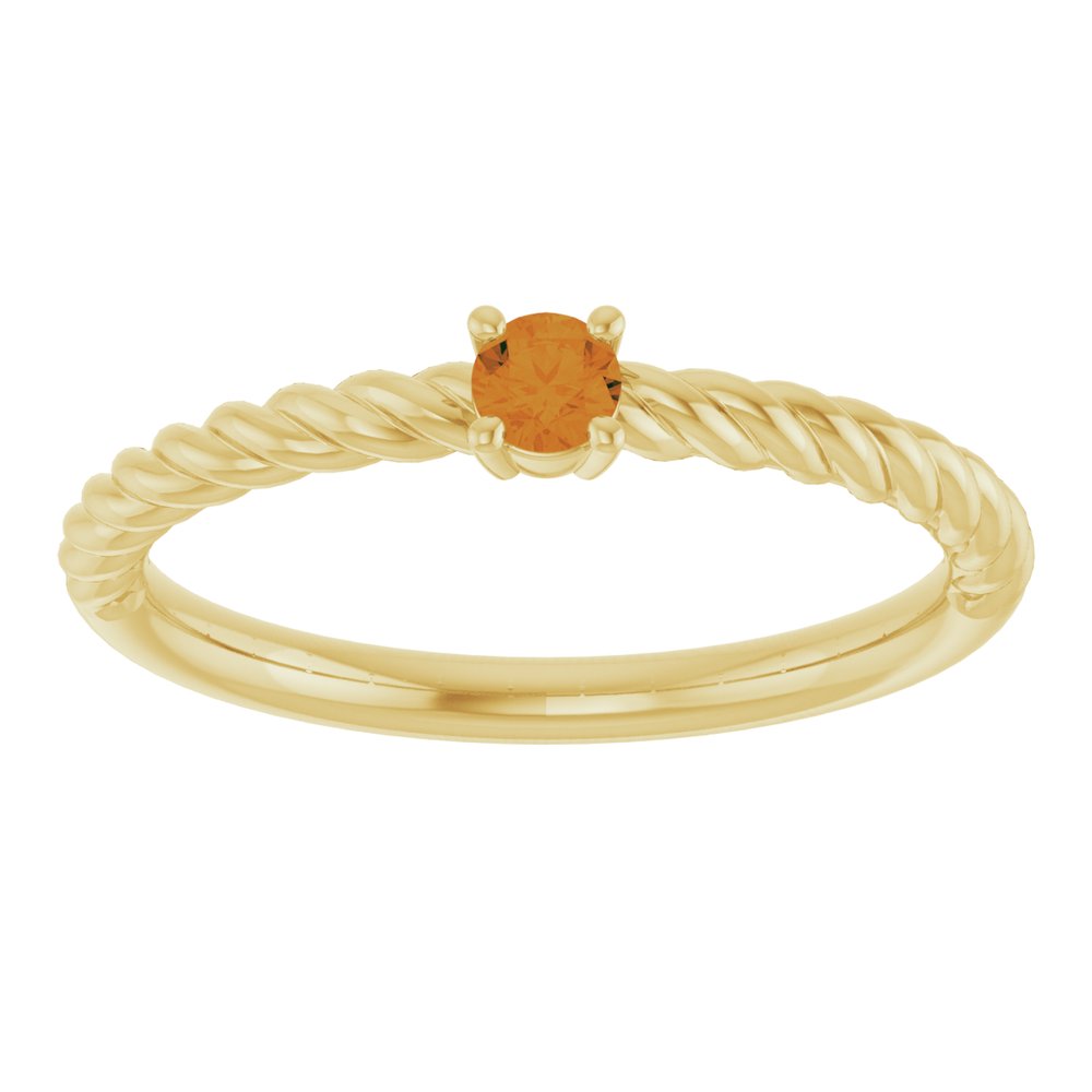 14K Yellow 3 mm Natural Citrine Solitaire Rope Ring