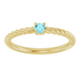 14K Yellow Gold 3 mm Natural Blue Zircon Solitaire Rope Ring