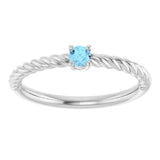 Sterling Silver 3 mm Natural Aquamarine Solitaire Rope Ring