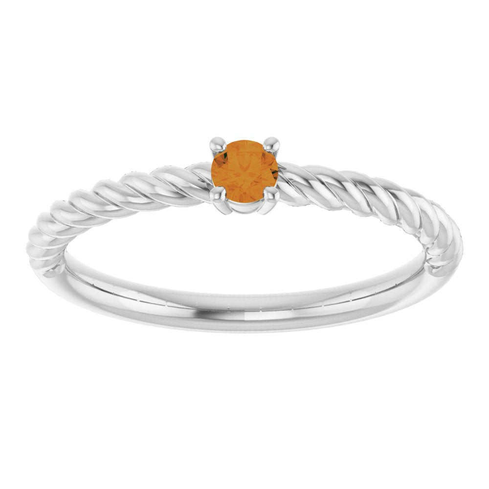 Sterling Silver 3 mm Natural Citrine Solitaire Rope Ring