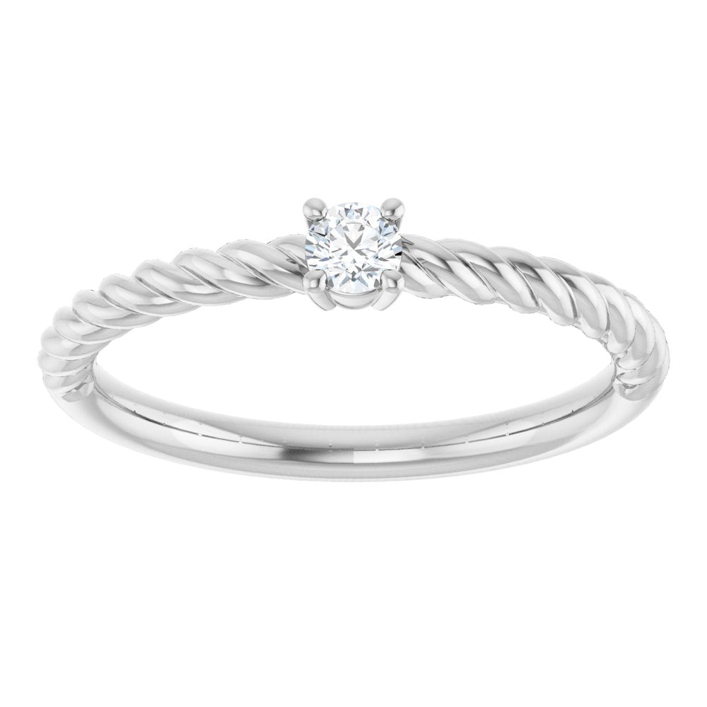 Sterling Silver 3 mm Natural White Sapphire Solitaire Rope Ring