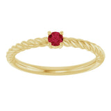 14K Yellow 3 mm Lab-Grown Ruby Solitaire Rope Ring