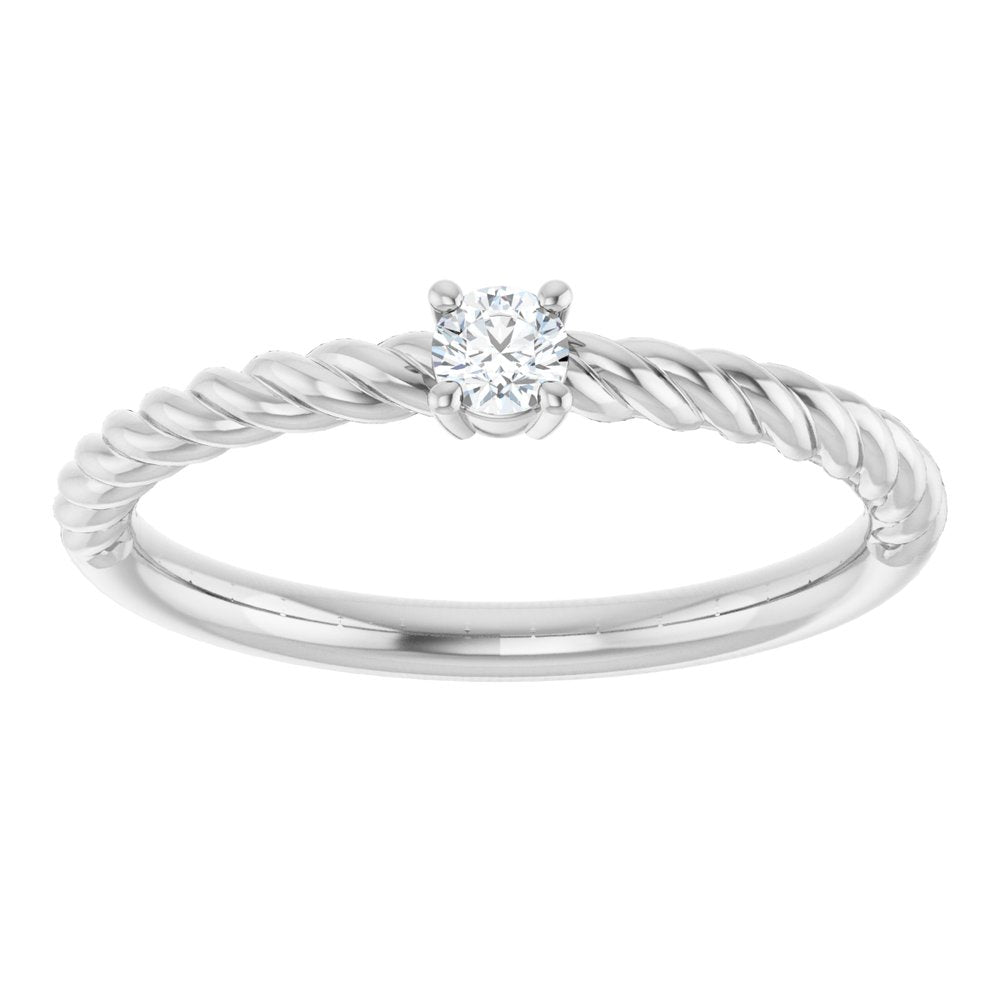 14K White 1/10 CT Natural Diamond Solitaire Rope Ring