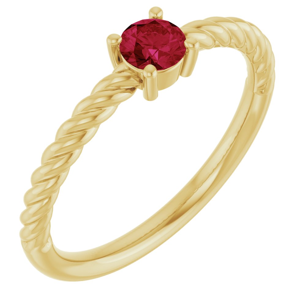 14K Yellow 4 mm Lab-Grown Ruby Solitaire Rope Ring