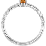 14K White 4 mm Natural Citrine Solitaire Rope Ring