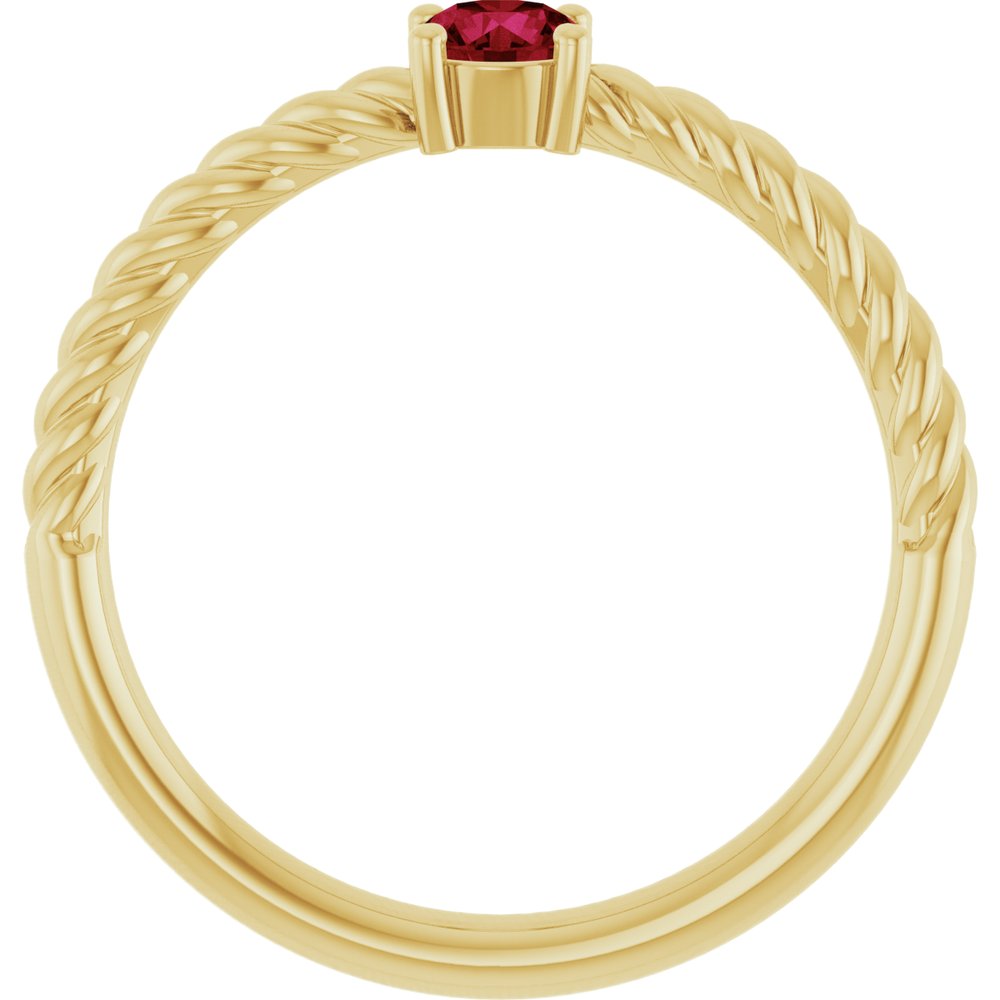 14K Yellow 4 mm Lab-Grown Ruby Solitaire Rope Ring