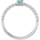 14K White 4 mm Natural Blue Zircon Solitaire Rope Ring
