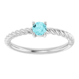 14K White Gold 4 mm Natural Blue Zircon Solitaire Rope Ring
