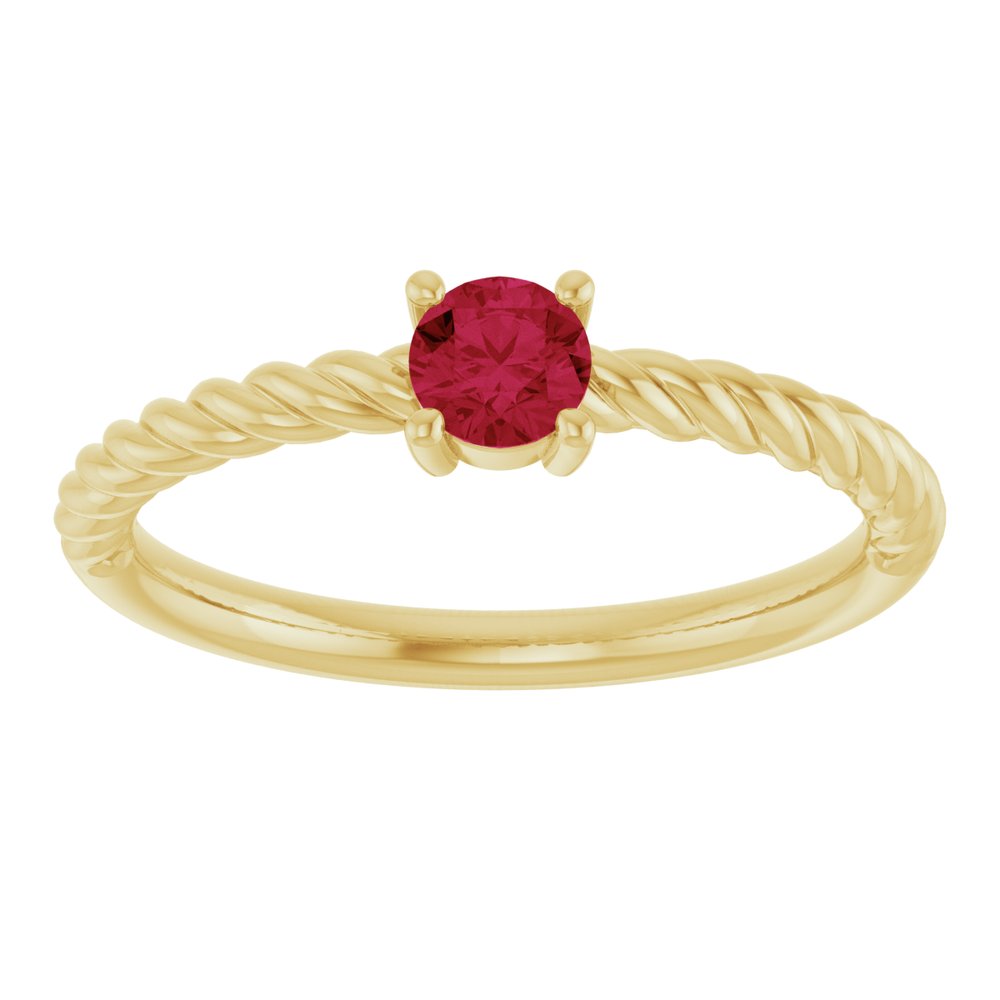 14K Yellow 4 mm Lab-Grown Ruby Solitaire Rope Ring