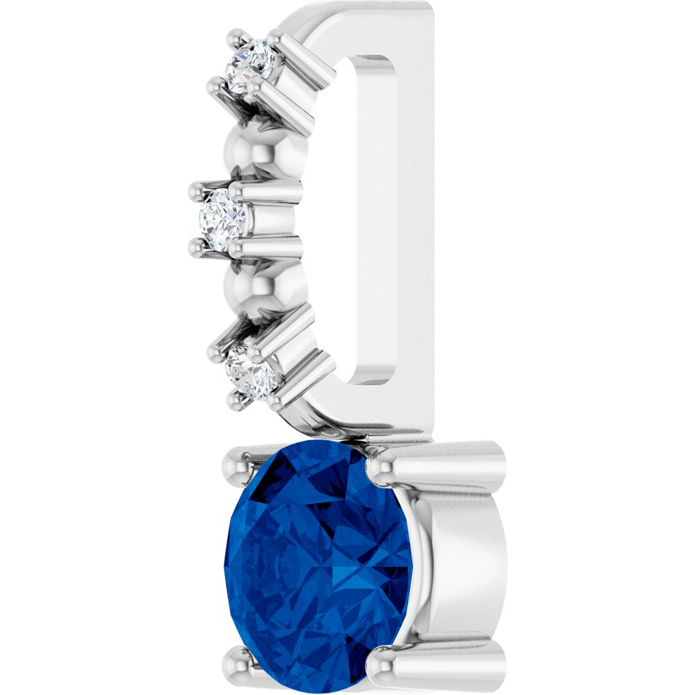 14K White Gold Imitation Blue Sapphire & .01 CTW Natural Diamond Charm/Pendant