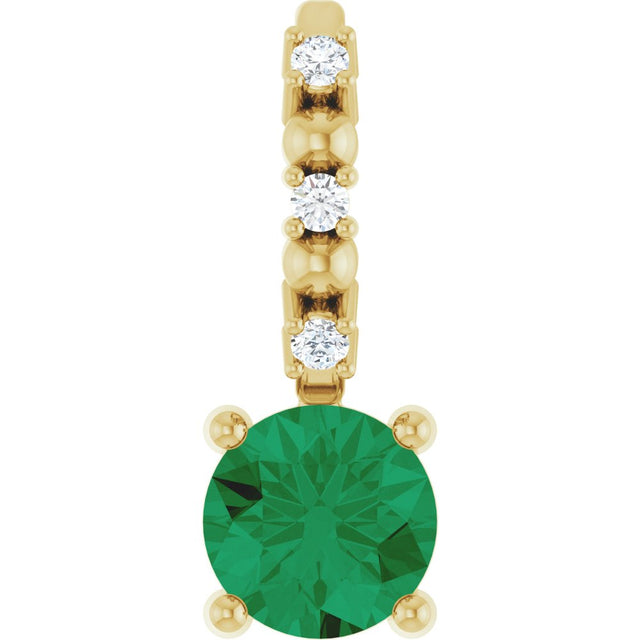 14K Yellow Lab-Grown Emerald & .01 CTW Natural Diamond Pendant