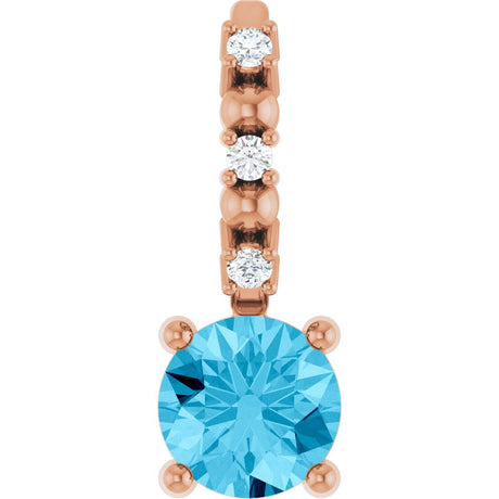 14K Rose Imitation Aquamarine & .01 CTW Natural Diamond Charm/Pendant