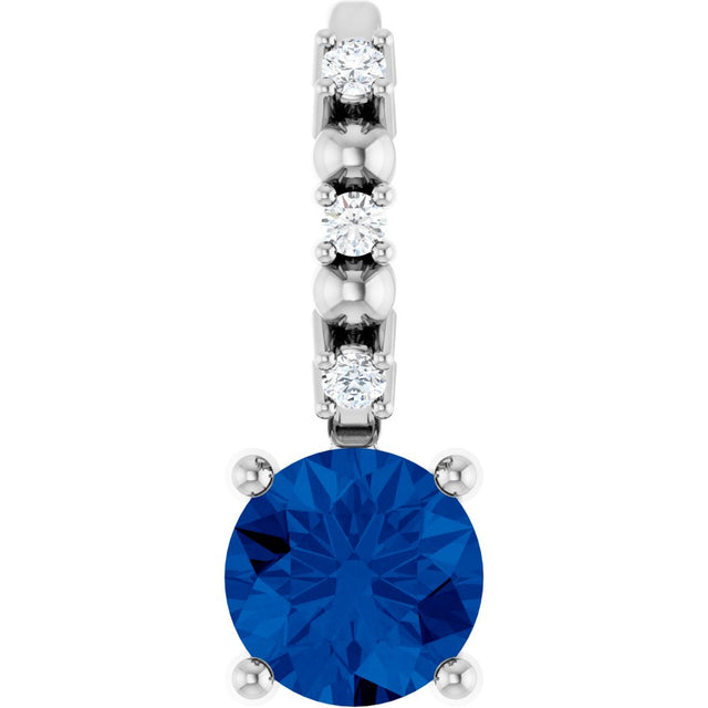 14K White Gold Imitation Blue Sapphire & .01 CTW Natural Diamond Charm/Pendant