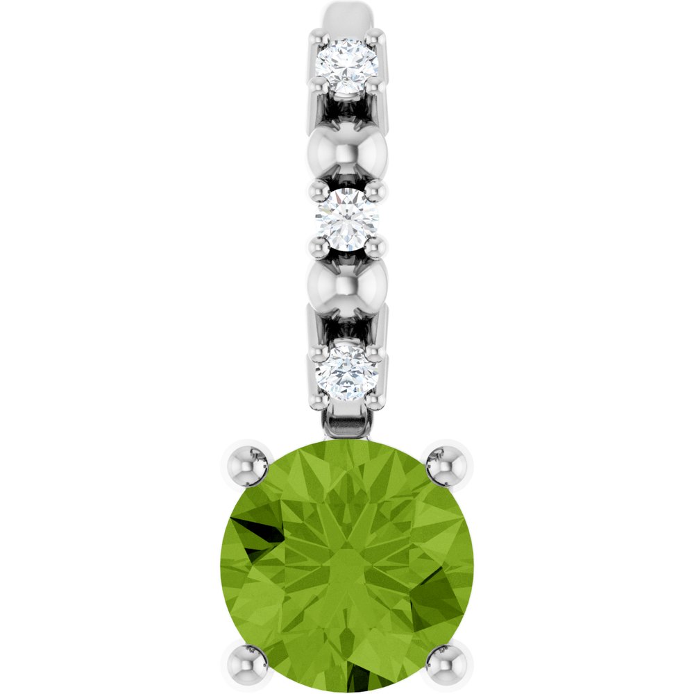 14K White Imitation Peridot & .01 CTW Natural Diamond Charm/Pendant