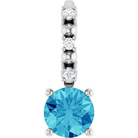 14K White Imitation Blue Zircon & .01 CTW Natural Diamond Charm/Pendant