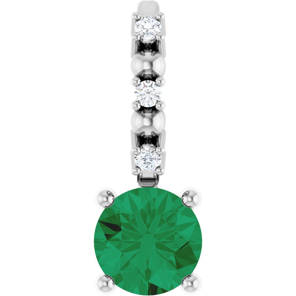 Sterling Silver Imitation Emerald & .01 CTW Natural Diamond Charm/Pendant