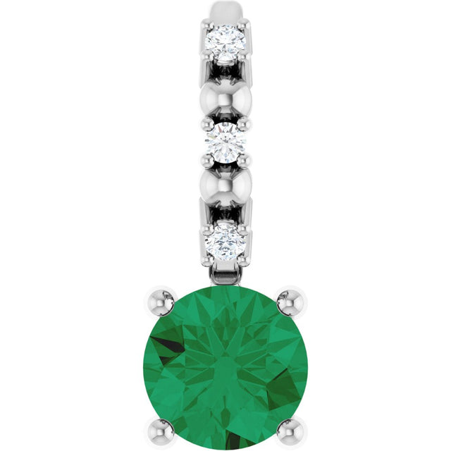 Sterling Silver Imitation Emerald & .01 CTW Natural Diamond Charm/Pendant