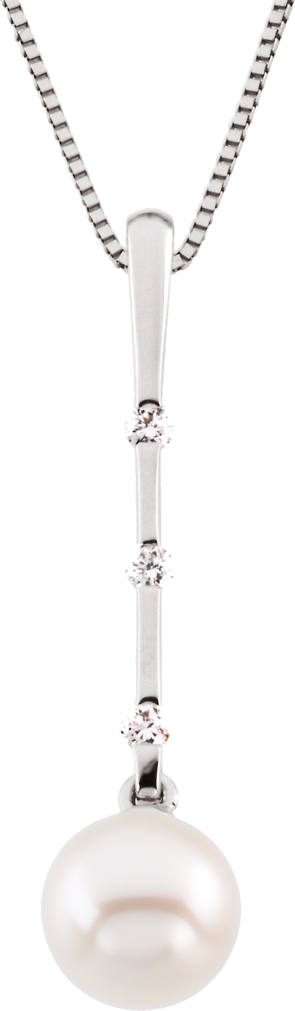 14K White Gold Cultured White Freshwater Pearl & 1/10 CTW Natural Diamond 18" Necklace