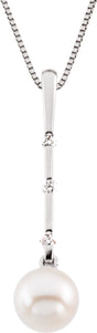 14K White Gold Cultured White Freshwater Pearl & 1/10 CTW Natural Diamond 18" Necklace