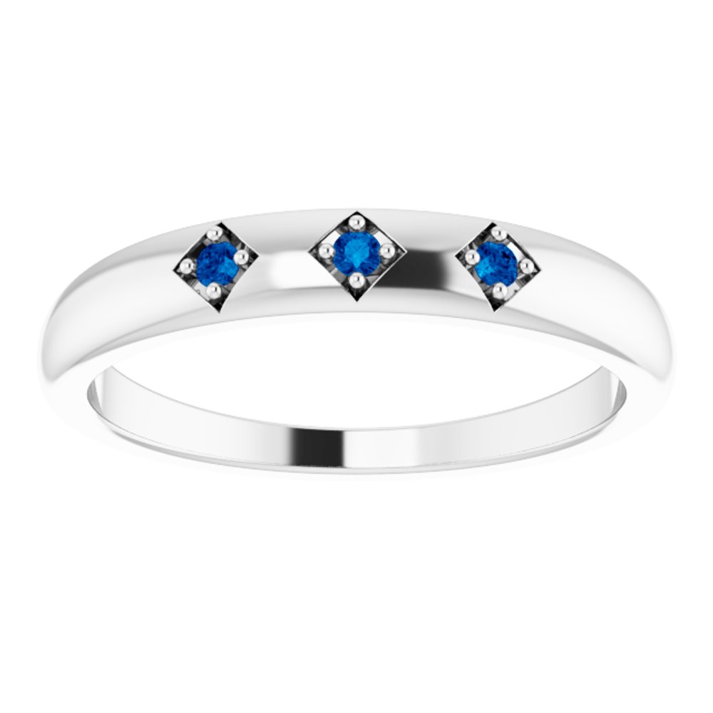 14K White Natural Blue Sapphire Stackable Ring