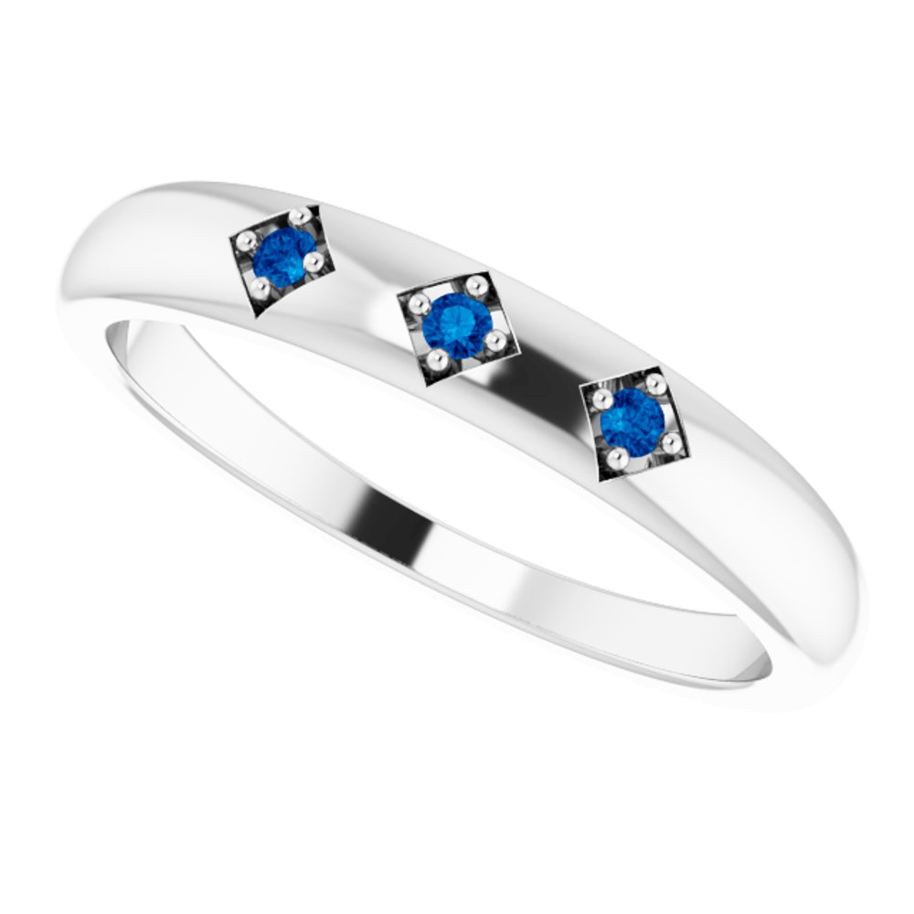 14K White Natural Blue Sapphire Stackable Ring