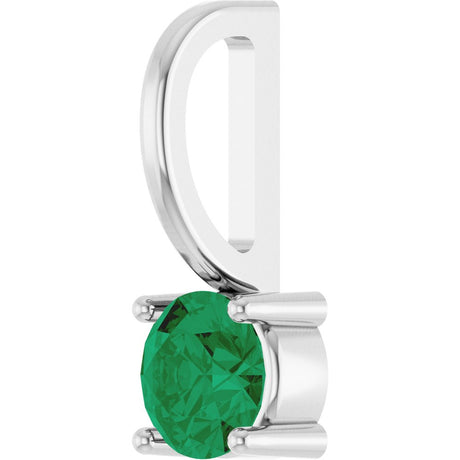 14K White Lab-Grown Emerald Solitaire Charm/Pendant