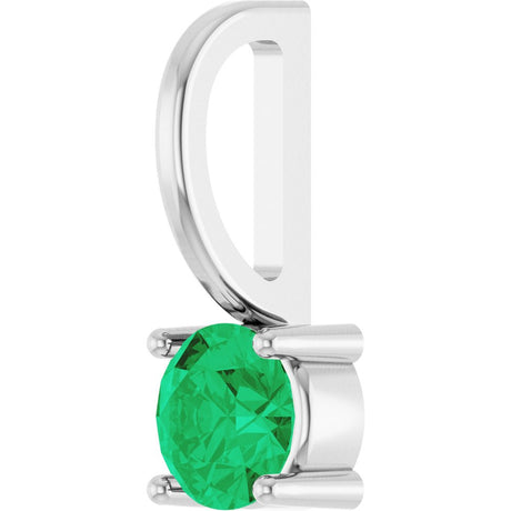 14K White Imitation Emerald Solitaire Charm/Pendant