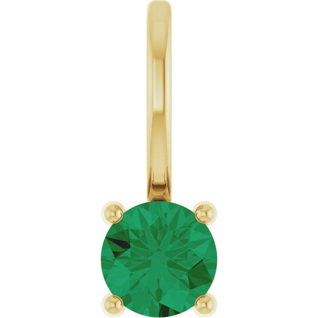 14K Yellow Lab-Grown Emerald Solitaire Charm/Pendant