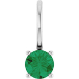 14K White Lab-Grown Emerald Solitaire Charm/Pendant