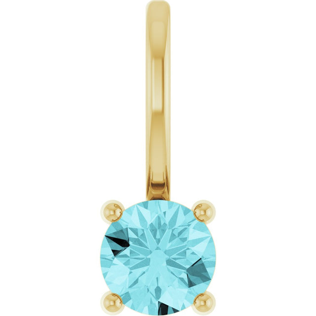 14K Yellow Gold Imitation Blue Zircon Solitaire Charm/Pendant