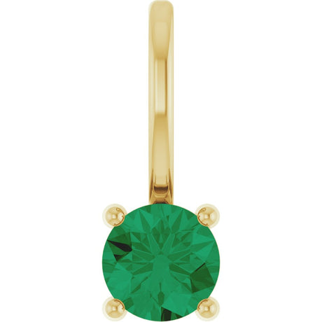 14K Yellow Gold Lab-Grown Emerald Solitaire Charm/Pendant