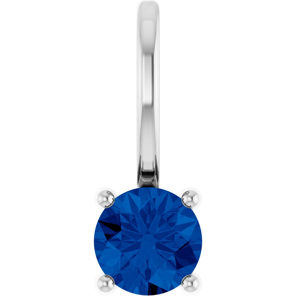 14K White Lab-Grown Blue Sapphire Solitaire Charm/Pendant