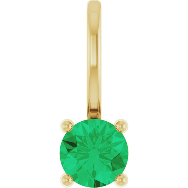 14K Yellow Gold Imitation Emerald Solitaire Charm/Pendant