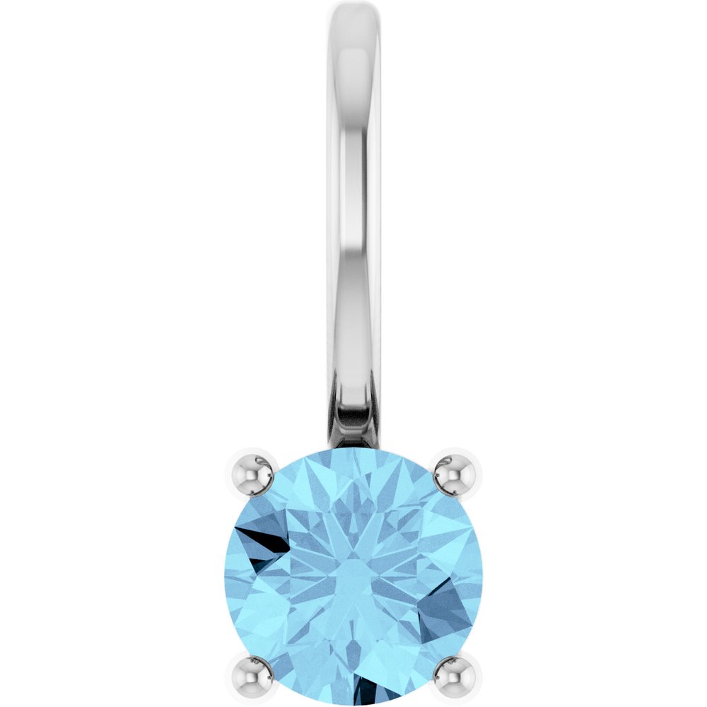 14K White Imitation Aquamarine Solitaire Charm/Pendant