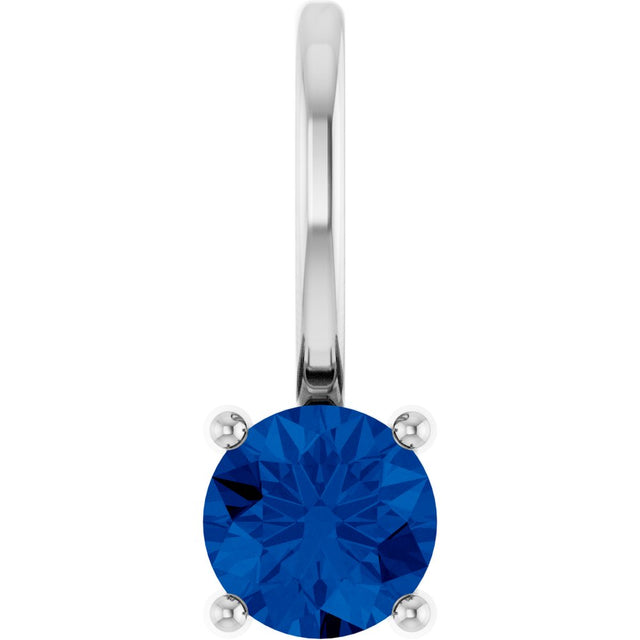 14K White Gold Lab-Grown Blue Sapphire Solitaire Charm/Pendant
